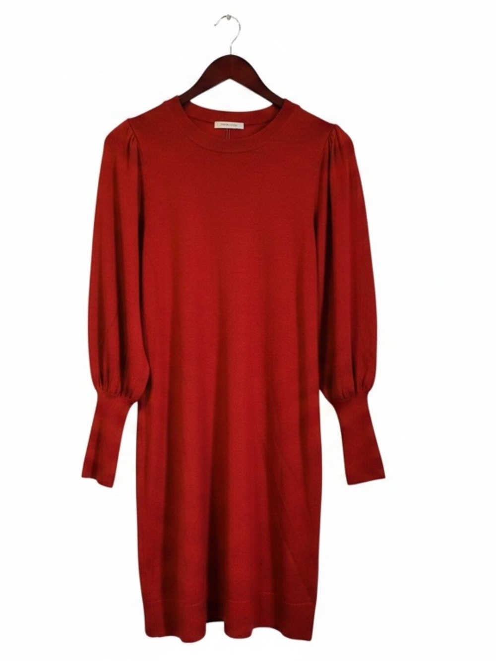 Vince Camuto Red Knit Dress Puff Sleeve Midi Spring Event Dress Size M NWT - Picture 2 of 11